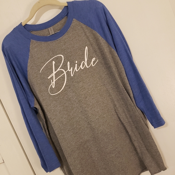 Bride Gray and Blue Baseball Tee - Picture 1 of 4